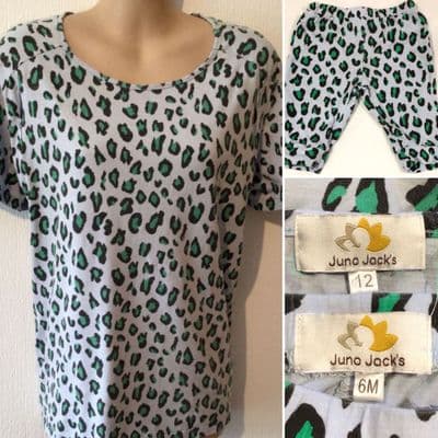 TWINNING SET JUNO JACKS LEOPARD T-SHIRT JERSEY NURSING TOP SIZE 12 + BABY LEGGINGS 6M