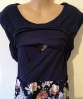 TWINNING SET JUNO JACKS NAVY FLORAL MAXI SLEEVELESS NURSING DRESS SIZE 16 + BABY DRESS 18M