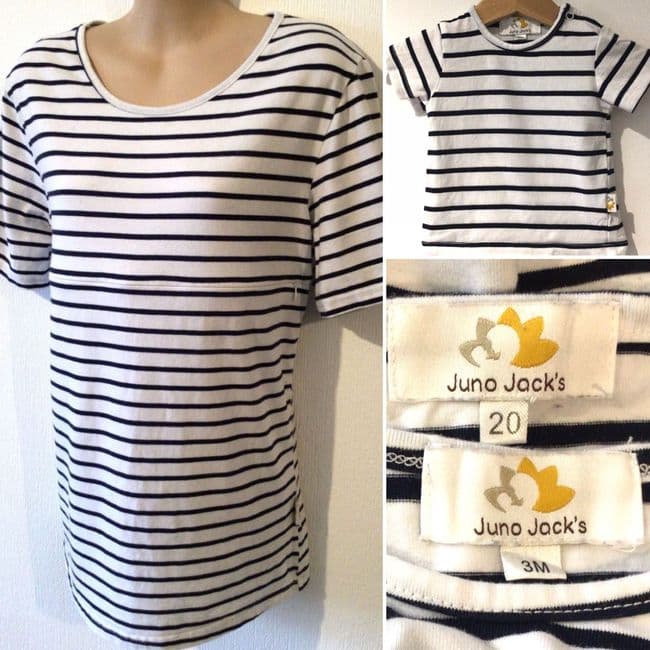 TWINNING SET JUNO JACKS NAVY/WHITE STRIPE JERSEY NURSING TOP SIZE 20 + BABY TOP 3M