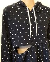 TWINNING SET NAVY SPOTTY ZIP NURSING HOODIE L 16/18 & 0-6 MONTHS