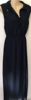VERO MODA BLACK SLEEVELESS BUTTON MIDI DRESS SIZE 12-14