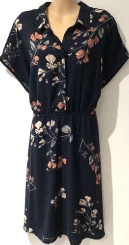 VERO MODA NAVY FLORAL TIE BACK DRESS SIZE 16