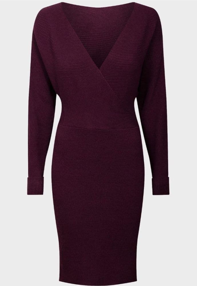 VERO MODA PLUM WRAP KNITTED JUMPER DRESS NEW SIZES 6-16