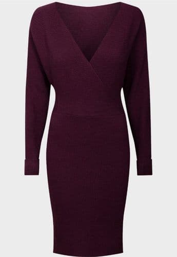 VERO MODA PLUM WRAP KNITTED JUMPER DRESS NEW SIZES 6-16