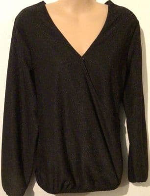 VERTBAUDET BLACK SPARKLY LONG SLEEVE WRAP NURSING TOP BNWT SIZE 16/18