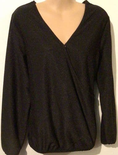 VERTBAUDET BLACK SPARKLY LONG SLEEVE WRAP NURSING TOP BNWT SIZE 16/18