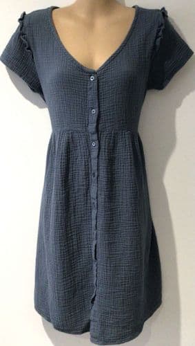 VERTBAUDET BLUE WAFFLE BUTTONED MATERNITY/NURSING DRESS SIZE 14