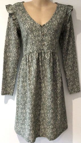 VERTBAUDET DARK GREEN FLORAL JERSEY FRILL TUNIC DRESS SIZE 10/12 (1)
