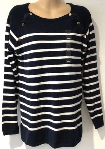 VERTBAUDET NAVY STRIPE SHOULDER POPPER JUMPER NEW SIZE 10/12