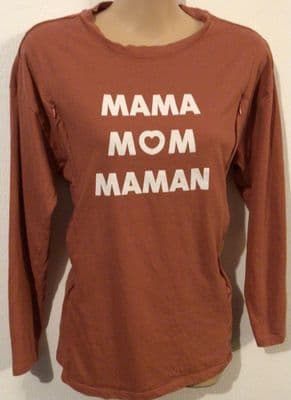VERTBAUDET TERRACOTTA MAMA SIDE ZIP NURSING TSHIRT TOP SIZE 6-8