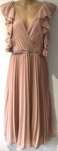 VERY PALE PINK PLEATED WRAP MIDI OCCASION DRESS SIZE 14