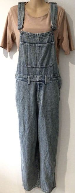 VINTAGE DENIM ACID WASH STRAIGHT LEG DUNGAREES SIZE 10-14