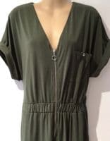WALLIS KHAKI ZIP FRONT JUMPSUIT WITH POCKETS SIZE 14
