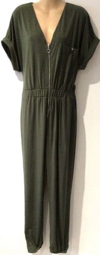 WALLIS KHAKI ZIP FRONT JUMPSUIT WITH POCKETS SIZE 14