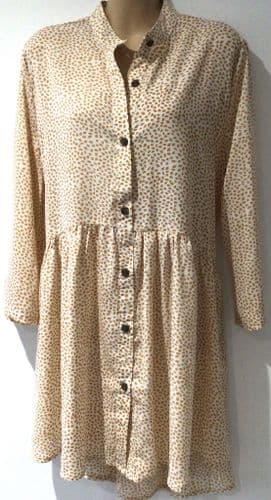 WAREHOUSE APRICOT LEAF PRINT BUTTON SHIRT TRAPEZE DRESS BNWT SIZE L 14/16