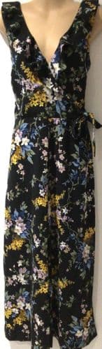 WAREHOUSE BLACK FLORAL RUFFLE CROP LEG JUMPSUIT BNWT SIZE 12