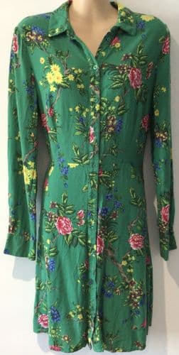 WAREHOUSE GREEN TROPICAL FLORAL SHIRT DRESS SIZE 12