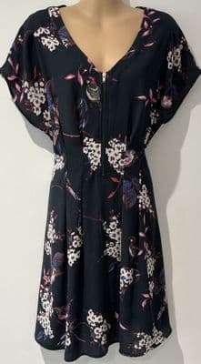 WAREHOUSE NAVY FLORAL ZIP FRONT DRESS SIZE 12