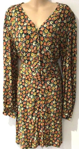 WAREHOUSE ORANGE FLORAL PRINT BUTTON TUNIC DRESS NEW SIZE 18