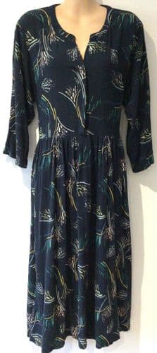 WEIRD FISH NAVY FISH PRINT BUTTON TUNIC SHIRT DRESS WITH POCKETS SIZE 18