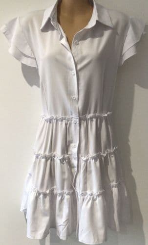 WHITE RUFFLE TIERED TUNIC SHIRT DRESS SIZE XL 16/18