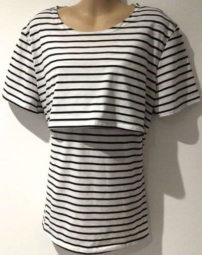 WHITE STRIPE FLAP FRONT NURSING T-SHIRT SIZE XL 16/18