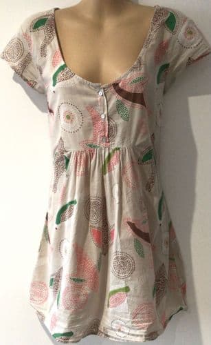 WHITE STUFF BEIGE PRINT COTTON TOP SIZE 12