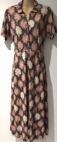 WHITE STUFF BLACK/CORAL BUTTONED MIDI DRESS WITH POCKETS SIZE 10