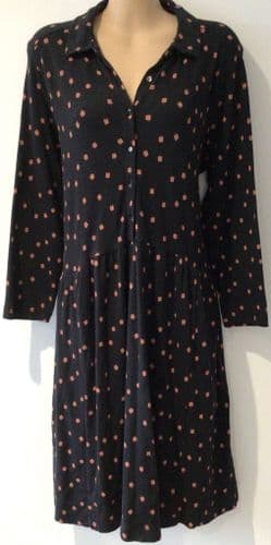 WHITE STUFF BLACK ORGANIC COTTON JERSEY SHIRT MIDI DRESS SIZE 14