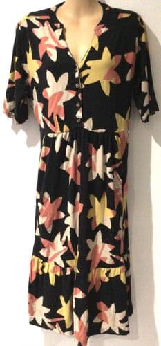 WHITE STUFF BLACK/YELLOW BUTTONED DRESS WITH POCKETS SIZE 14 petite