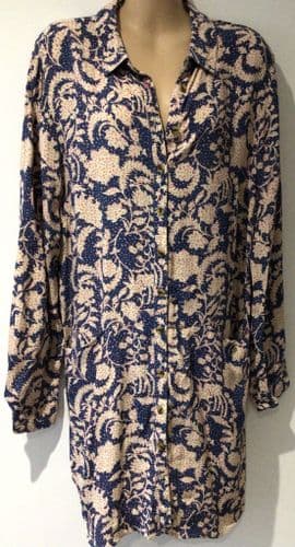 WHITE STUFF BLUE/PINK TUNIC DRESS WITH POCKETS SIZE 16