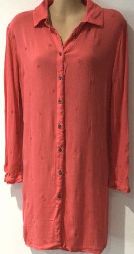 WHITE STUFF CORAL EMBROIDERED BUTTON BLOUSE SIZE M 12