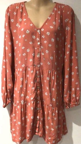 WHITE STUFF CORAL FLORAL TUNIC BLOUSE WITH POCKETS SIZE 16