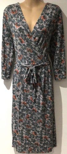 WHITE STUFF GREY/GREEN PRINT WRAP MIDI DRESS SIZE 14 & 16