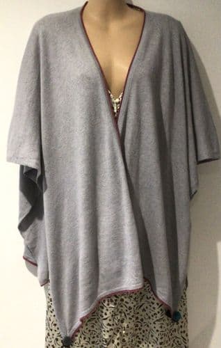 WHITE STUFF GREY WOOL POM POM PONCHO SHAWL/CARDIGAN ONE SIZE