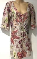 WHITE STUFF LINEN BEIGE FLORAL PRINT BUTTON FRONT TUNIC SIZE 8