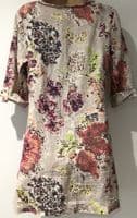 WHITE STUFF LINEN BEIGE FLORAL PRINT BUTTON FRONT TUNIC SIZE 8