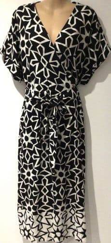 WHITE STUFF LINEN MONOCHROME WRAP DRESS SIZE 16