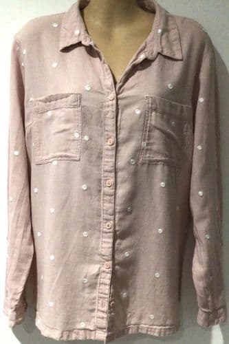 WHITE STUFF PALE PINK EMBROIDERED SPOT ORGANIC COTTON SHIRT SIZE 16