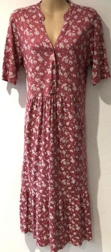 WHITE STUFF PINK FLORAL BUTTON JERSEY MIDI DRESS WITH POCKETS SIZE 12