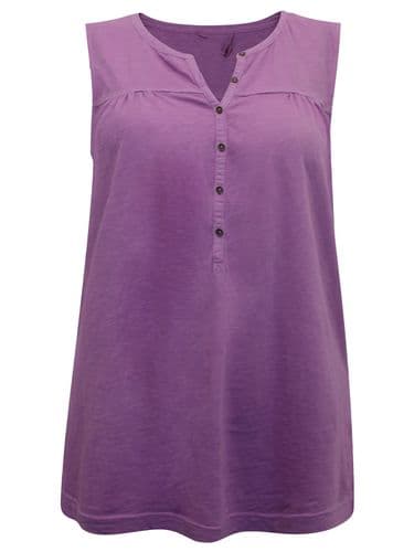 WHITE STUFF PURPLE COTTON SLEEVELESS HENLEY BUTTON BLOUSE TOP NEW SIZES 12, 14 & 18