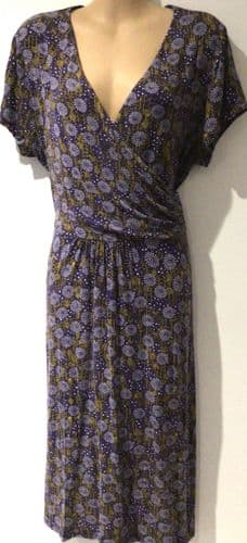 WHITE STUFF PURPLE DAISY PRINT JERSEY WRAP DRESS SIZE 14