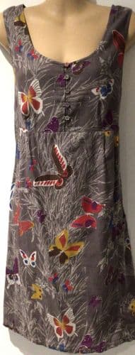 WHITE STUFF TAUPE BUTTERFLY SLEEVELESS DRESS SIZE 12