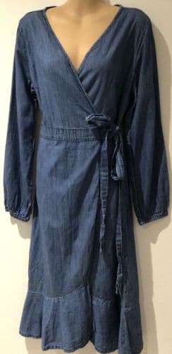 YUMI BLUE DENIM WRAP DRESS SIZE 12