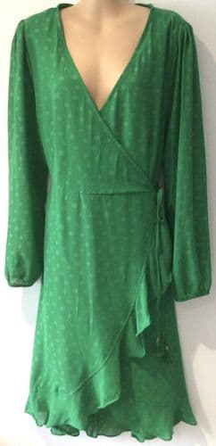 YUMI GREEN SPOTTY WRAP MIDI OCCASION DRESS SIZE 14