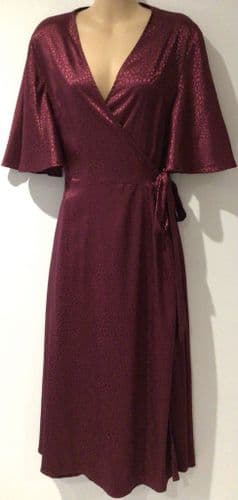 YUMI RUBY SATIN WRAP MIDI DRESS SIZE 14