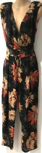 ZARA BLACK FLORAL WRAP JUMPSUIT SIZE M 10