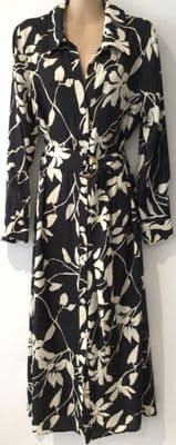 ZARA BLACK/IVORY BUTTON MIDI SHIRT DRESS SIZE L 14