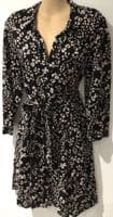 ZARA BLACK LEOPARD PRINT BUTTON SWING SHIRT DRESS SIZE L 12