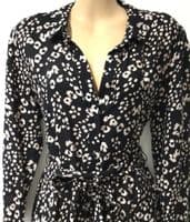 ZARA BLACK LEOPARD PRINT BUTTON SWING SHIRT DRESS SIZE L 12